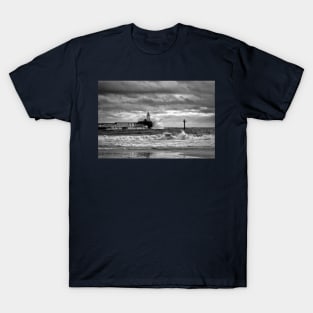 Storm at the mouth of the River Blyth - Monochrome T-Shirt